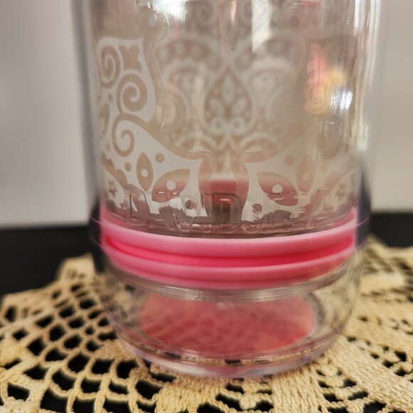Davids Tea Travel Tumbler Infuser Clear Travel Mug w White Design and Pink Lid - Picture 10 of 10